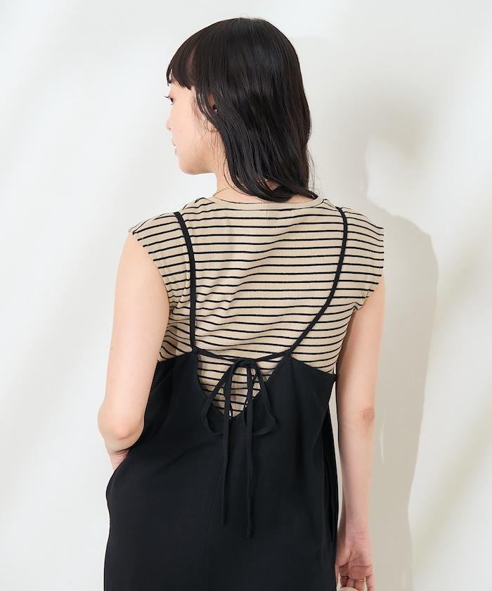 【套裝商品】亞麻粘膠 女士吊帶連衣裙 內搭套裝
