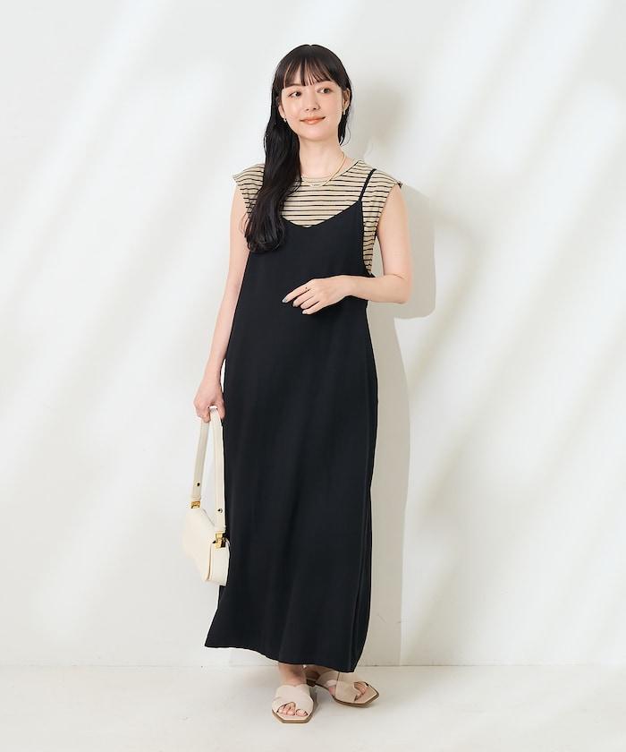 【套裝商品】亞麻粘膠 女士吊帶連衣裙 內搭套裝