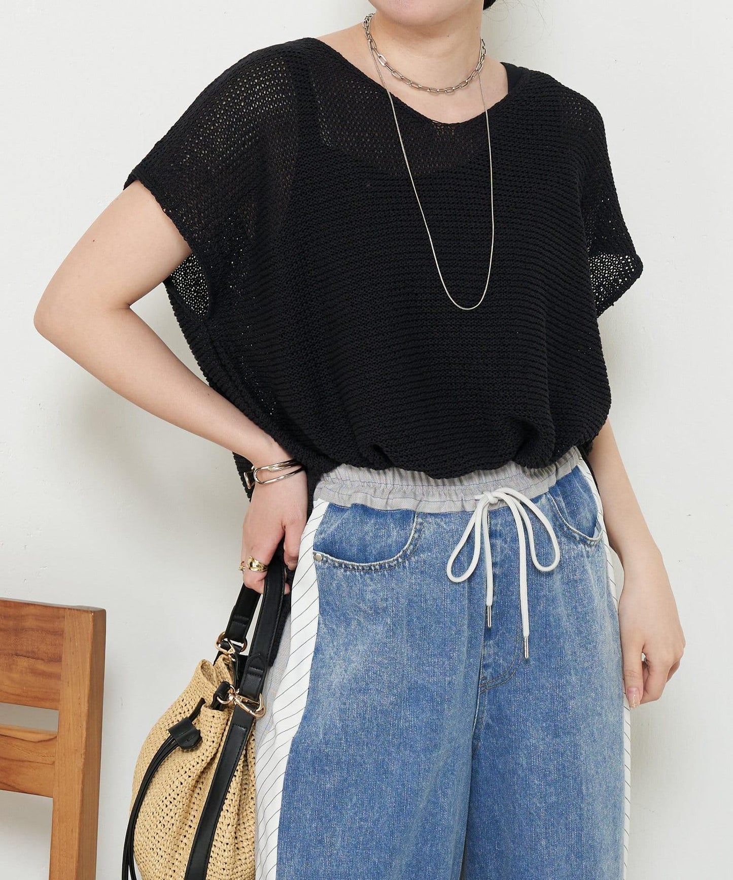 法式寬袖網眼針織衫