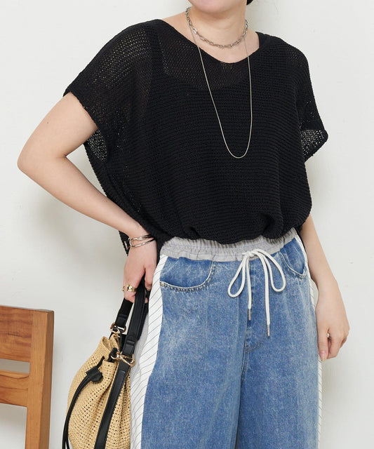 法式寬袖網眼針織衫