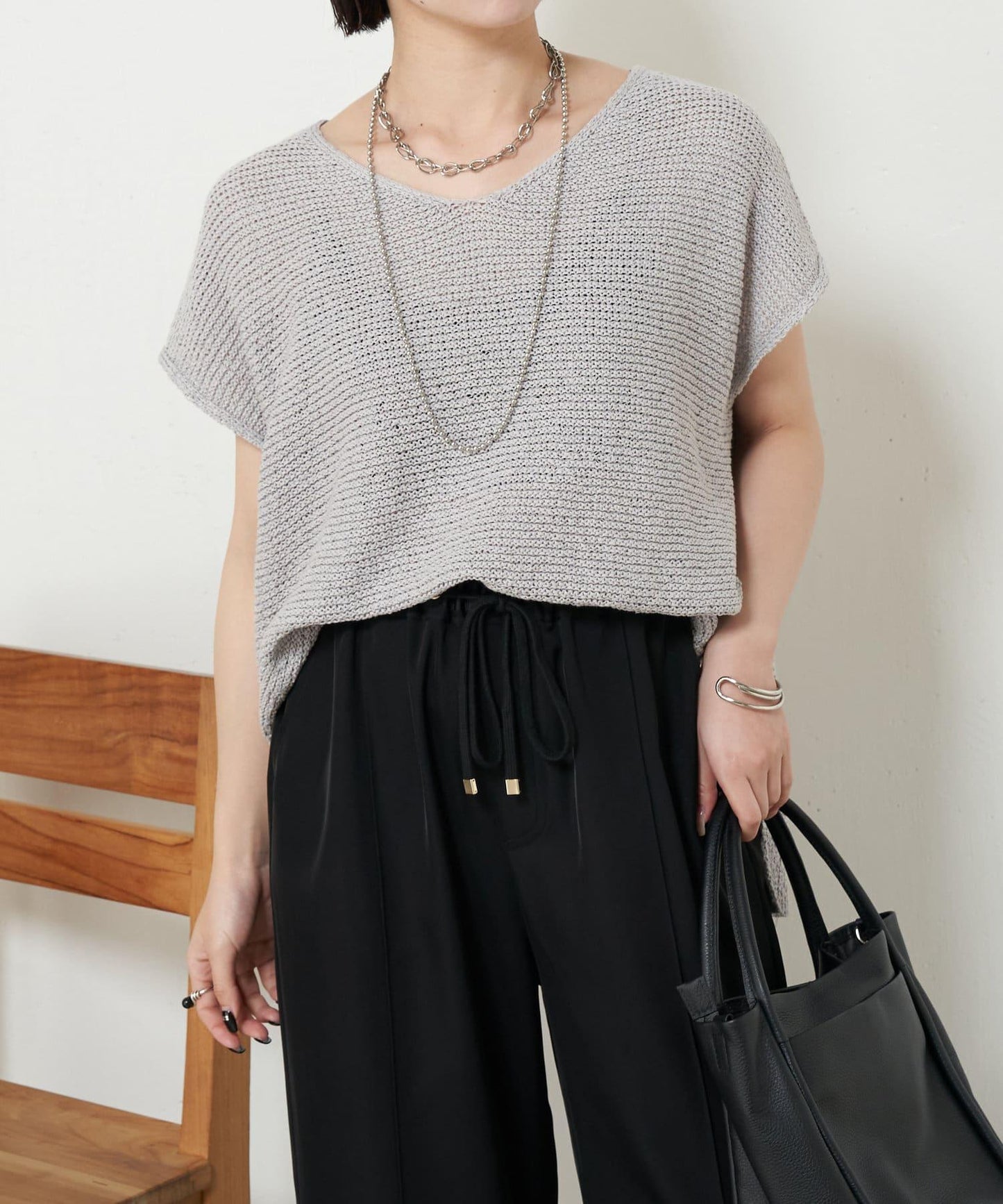 法式寬袖網眼針織衫