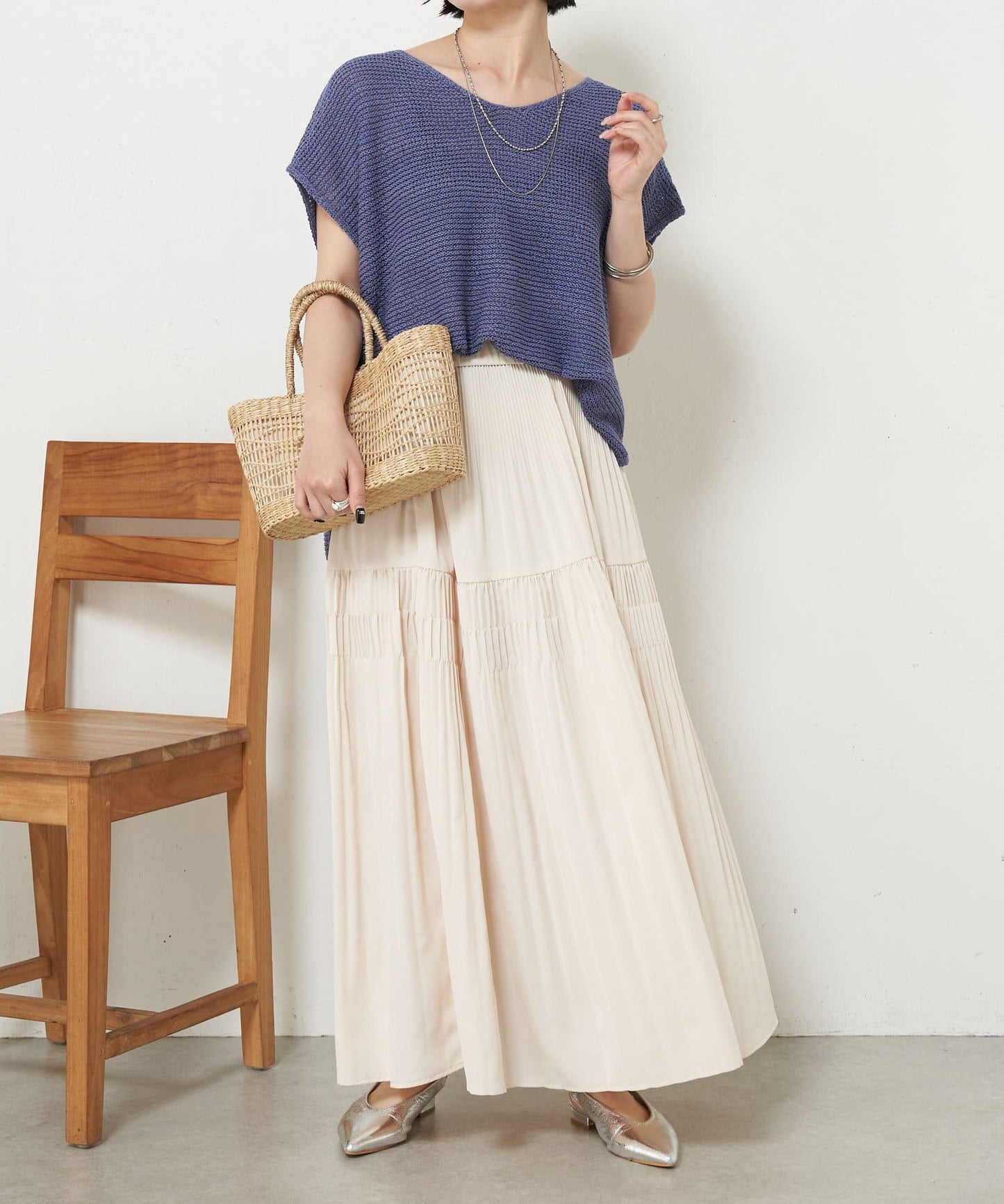 法式寬袖網眼針織衫