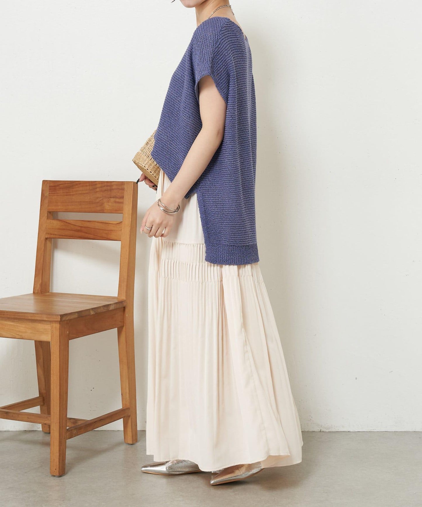 法式寬袖網眼針織衫