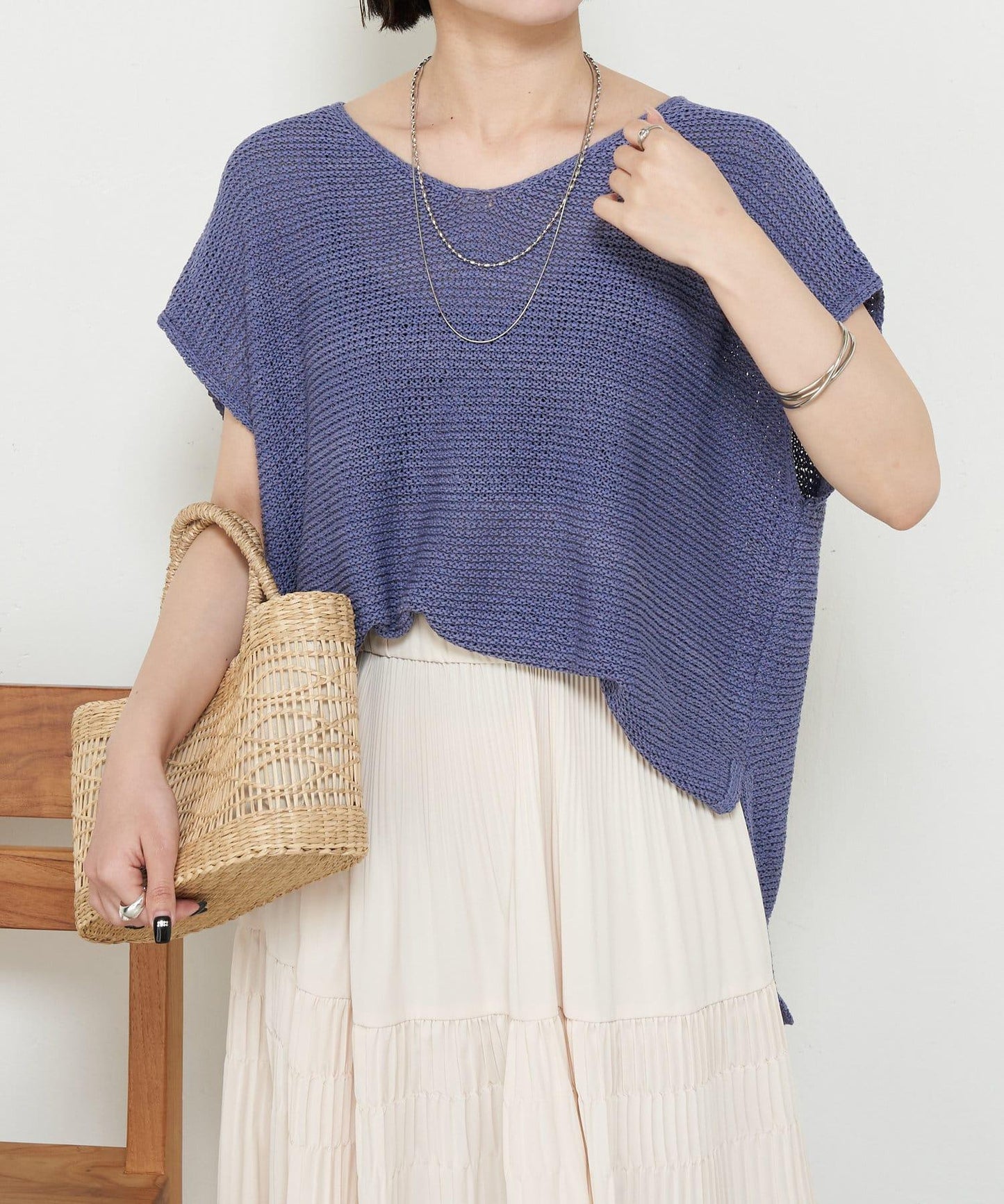 法式寬袖網眼針織衫