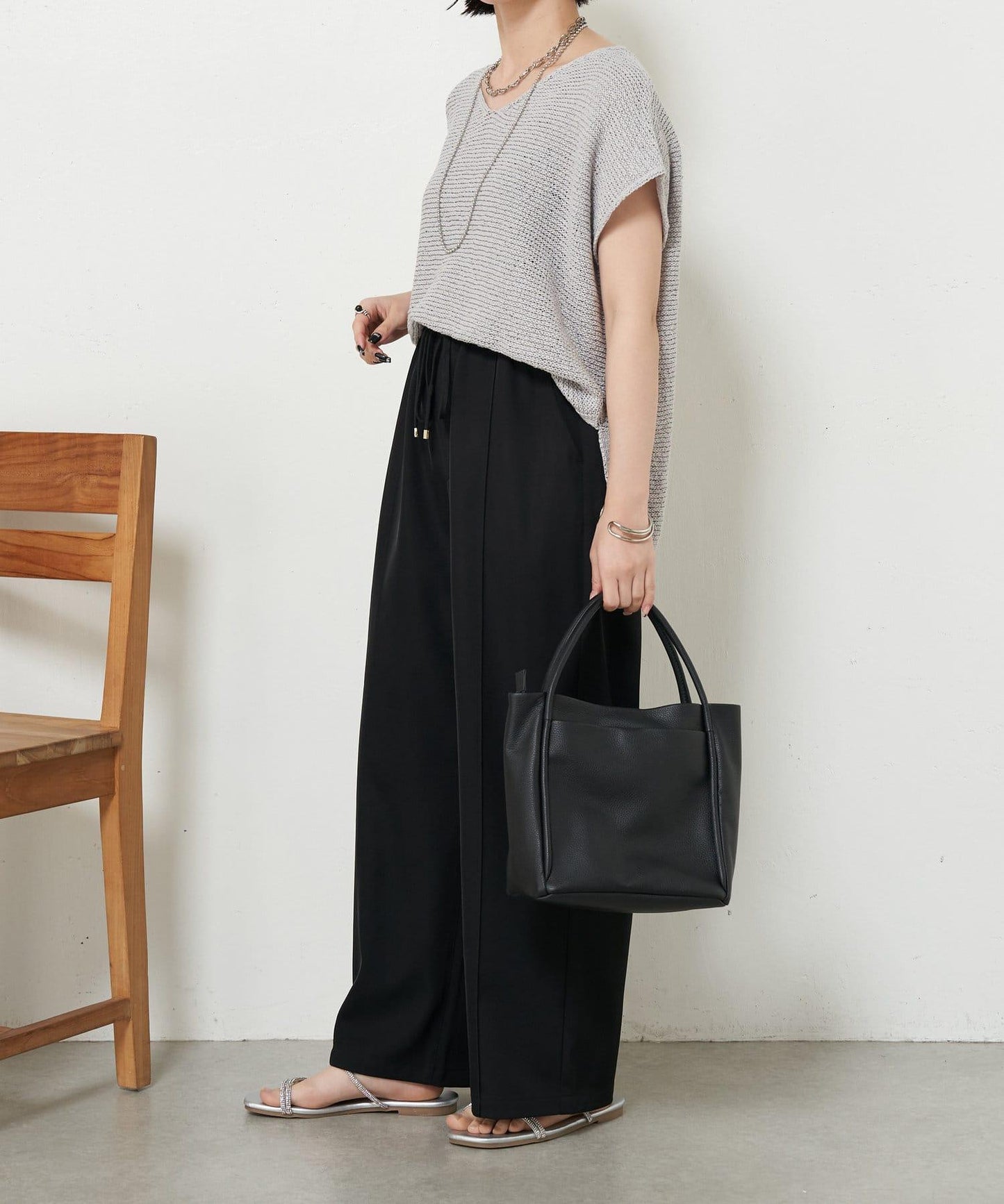 法式寬袖網眼針織衫