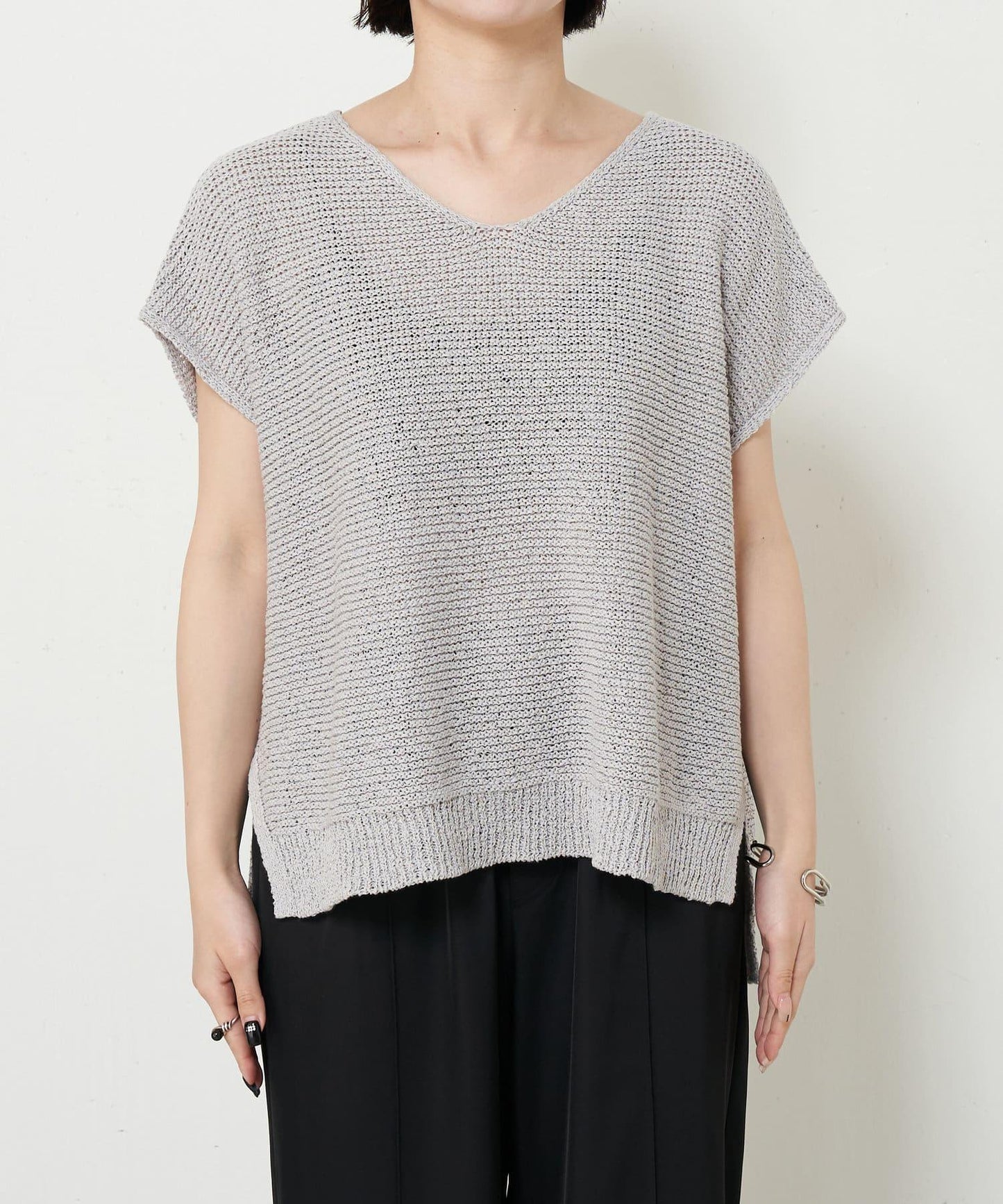 法式寬袖網眼針織衫