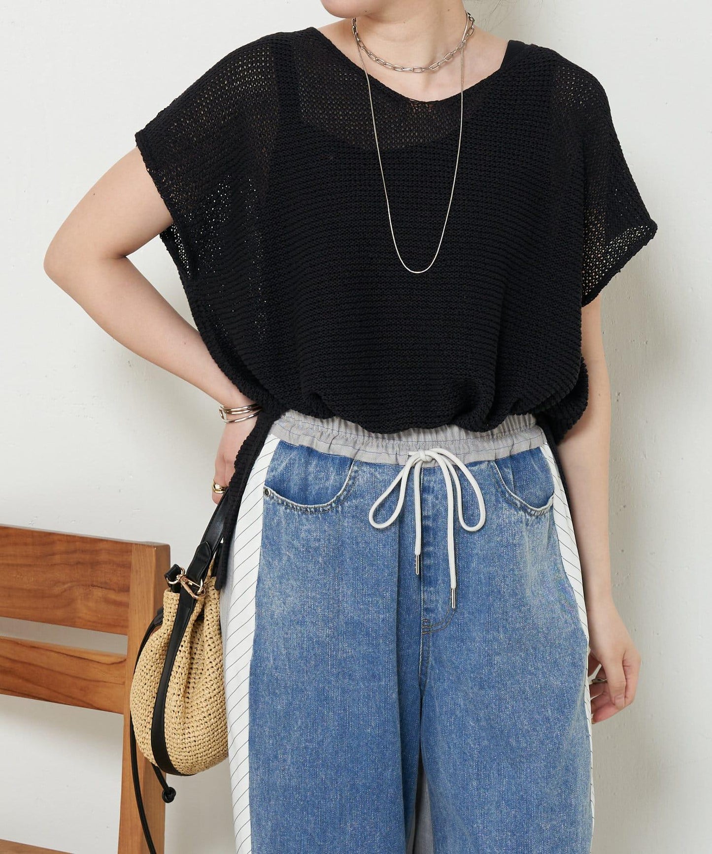 法式寬袖網眼針織衫