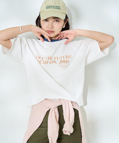 藍色圓領印花T恤