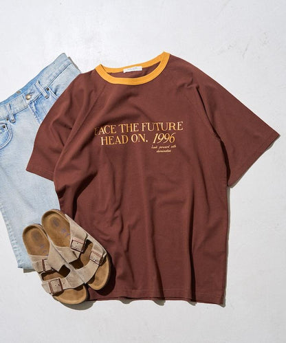 藍色圓領印花T恤