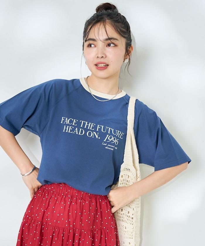 藍色圓領印花T恤