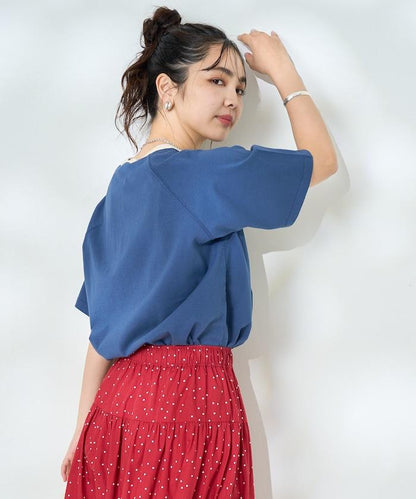 藍色圓領印花T恤