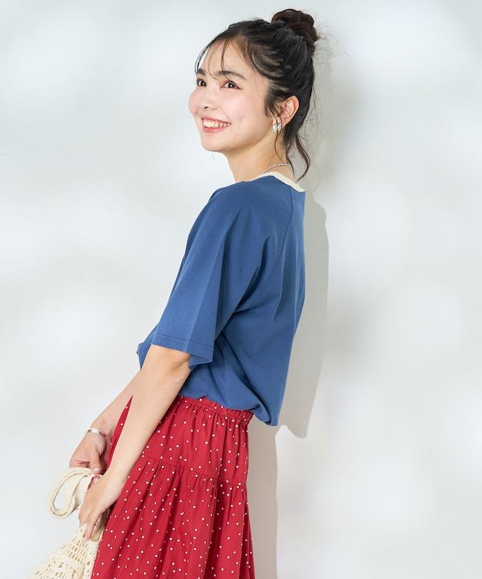 藍色圓領印花T恤