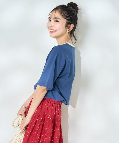 藍色圓領印花T恤