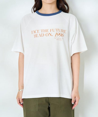 藍色圓領印花T恤