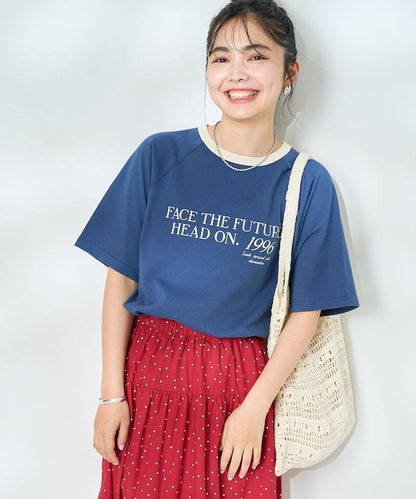 藍色圓領印花T恤