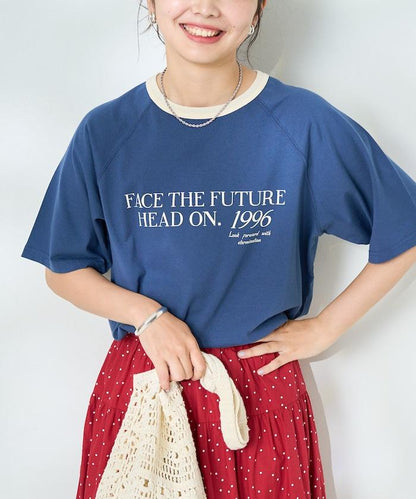 藍色圓領印花T恤