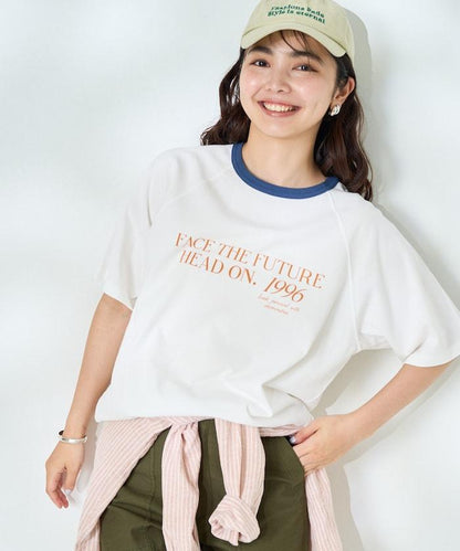 藍色圓領印花T恤