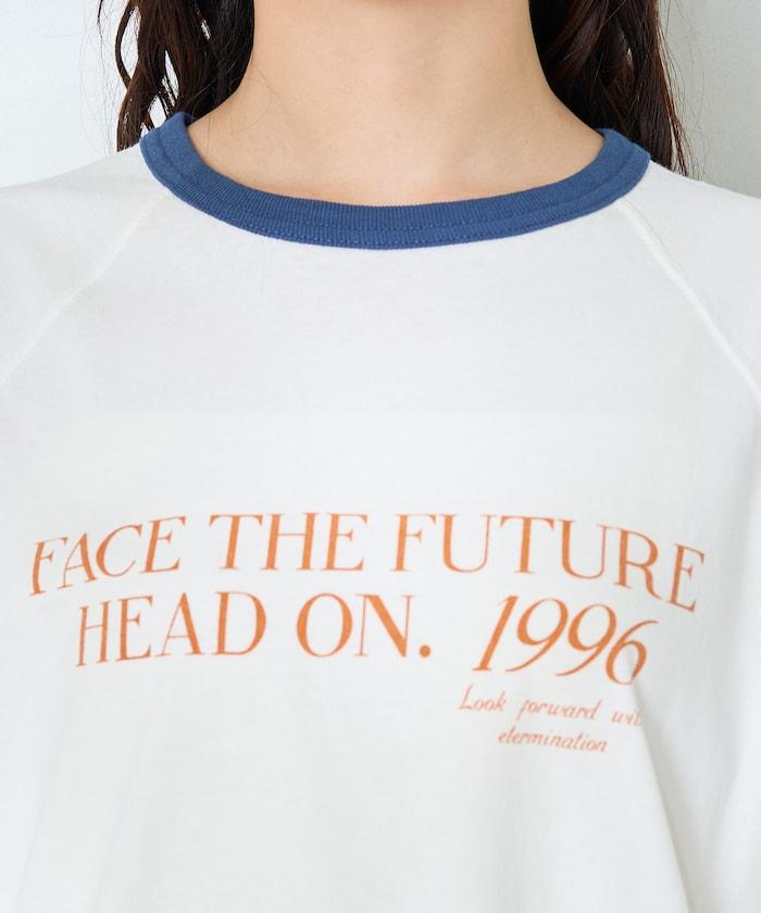 藍色圓領印花T恤