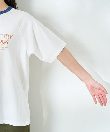 藍色圓領印花T恤