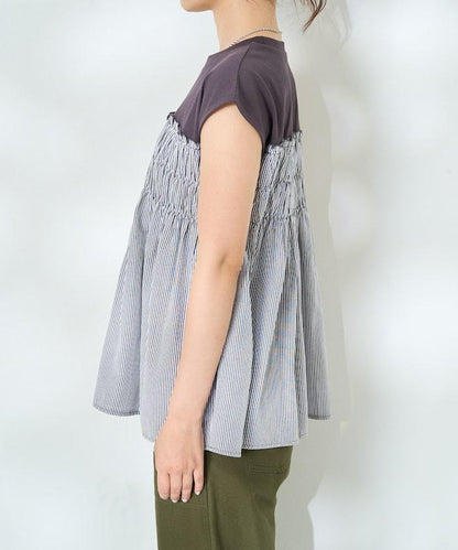 條紋拼接 法式短袖T恤