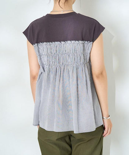 條紋拼接 法式短袖T恤