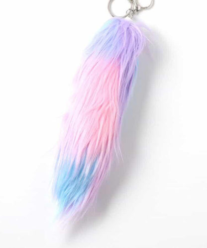 毛皮尾巴掛飾 彩虹