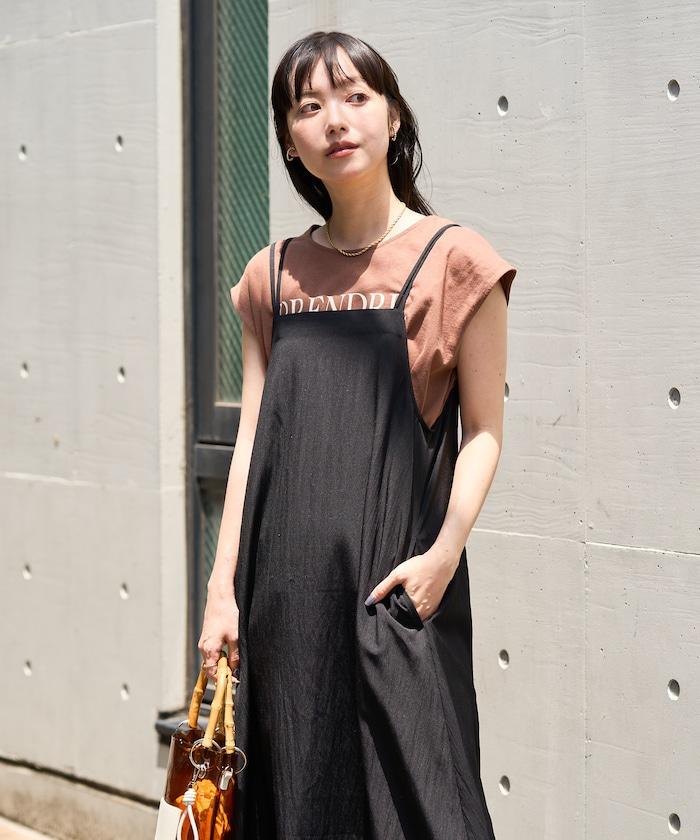 <接觸冷感>夏季涼爽 後蝴蝶結吊帶連衣裙