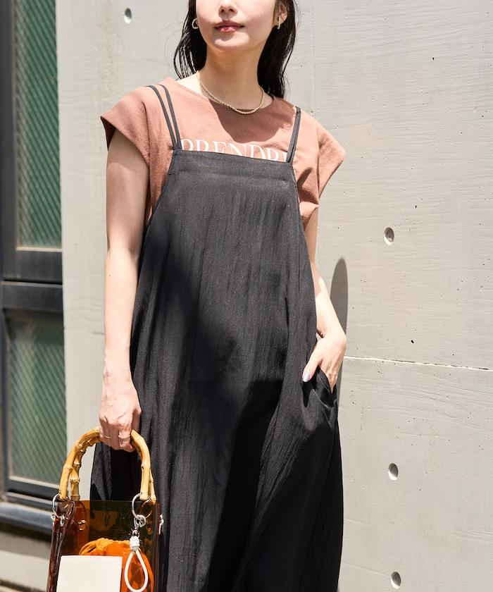 <接觸冷感>夏季涼爽 後蝴蝶結吊帶連衣裙