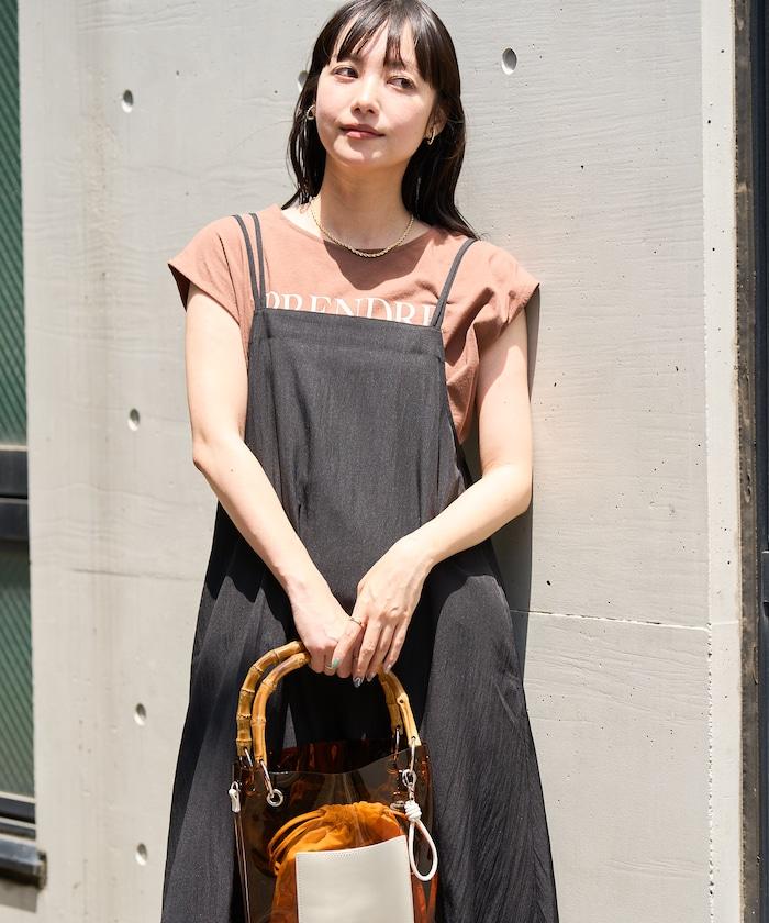 <接觸冷感>夏季涼爽 後蝴蝶結吊帶連衣裙