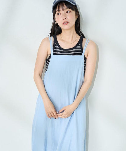 <接觸冷感>夏季涼爽 後蝴蝶結吊帶連衣裙