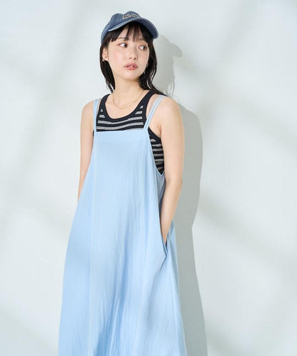 <接觸冷感>夏季涼爽 後蝴蝶結吊帶連衣裙