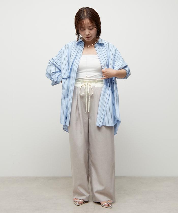 亞麻風 異材質拼接 舒適褲