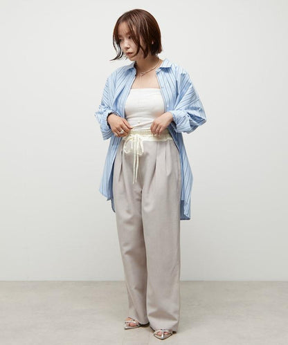 亞麻風 異材質拼接 舒適褲