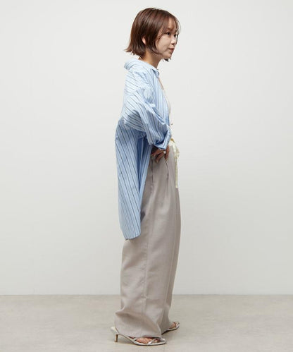亞麻風 異材質拼接 舒適褲