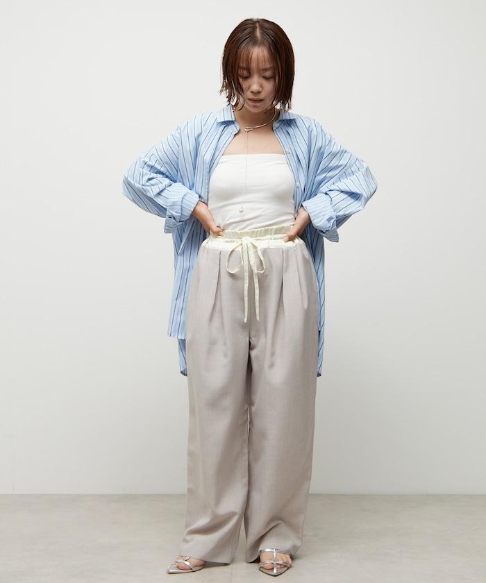 亞麻風 異材質拼接 舒適褲