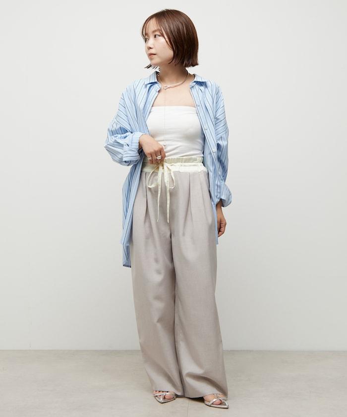 亞麻風 異材質拼接 舒適褲