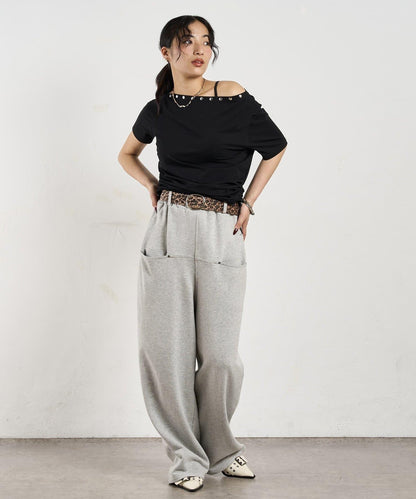 獨一無二單肩裝飾釘珠短袖T恤