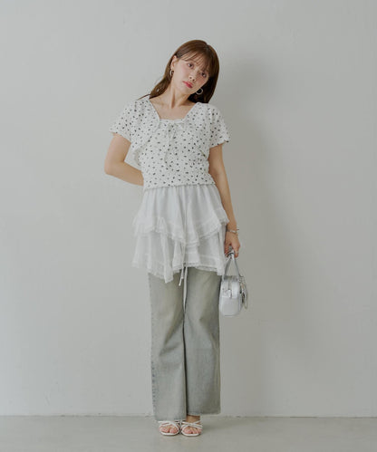【套裝商品】花朵短外套+背心套裝