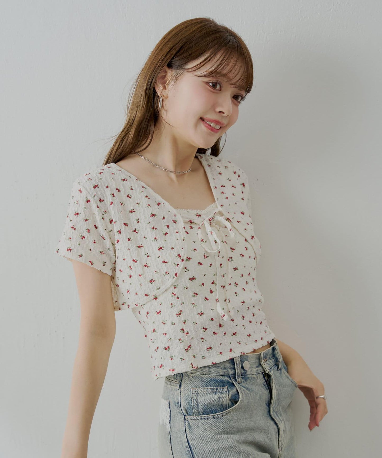 【套裝商品】花朵短外套+背心套裝