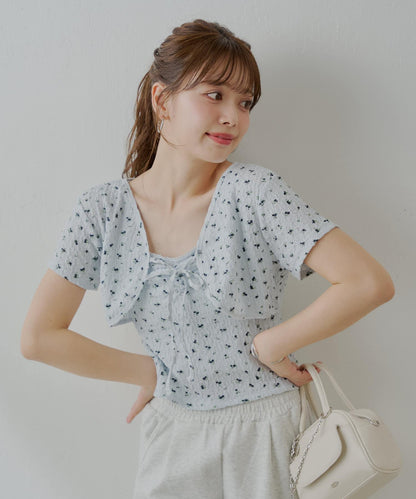 【套裝商品】花朵短外套+背心套裝