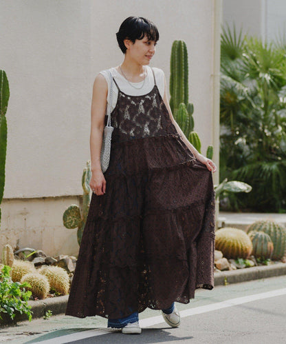 阿古尼蕾絲長款吊帶連衣裙
