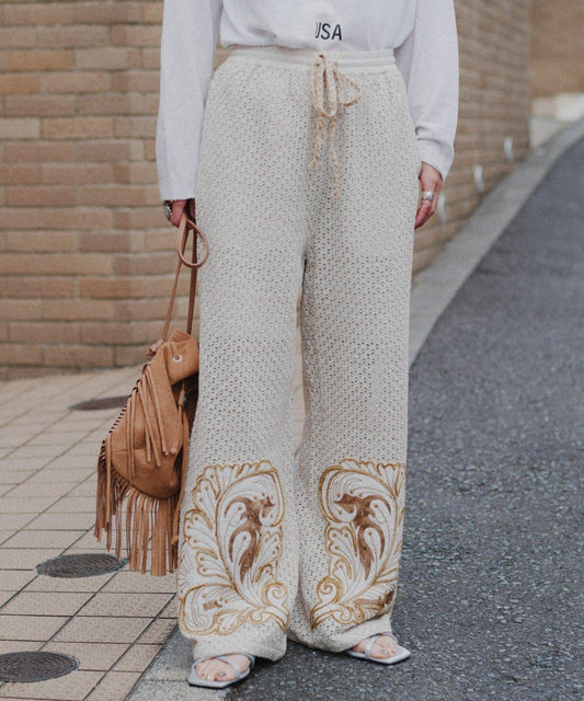 aguni拼接刺繡褲