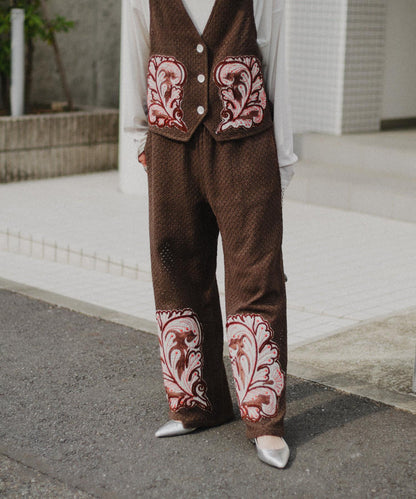 aguni拼接刺繡褲