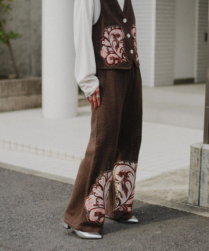 aguni拼接刺繡褲