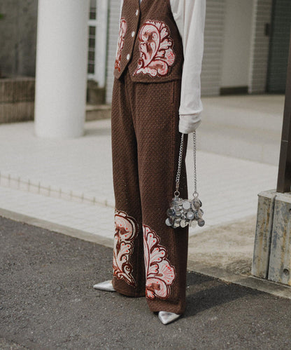 aguni拼接刺繡褲