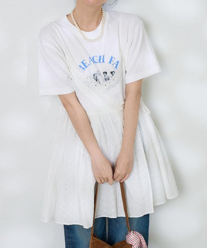 女孩子照片海灘拱形logo T恤
