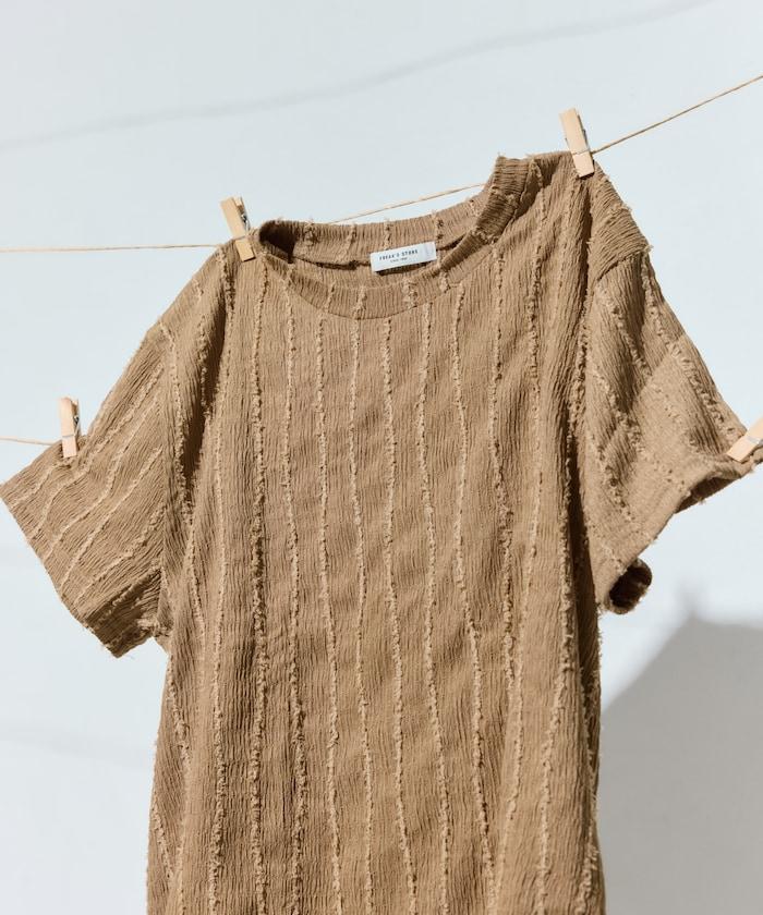 流蘇條紋提花短袖T恤