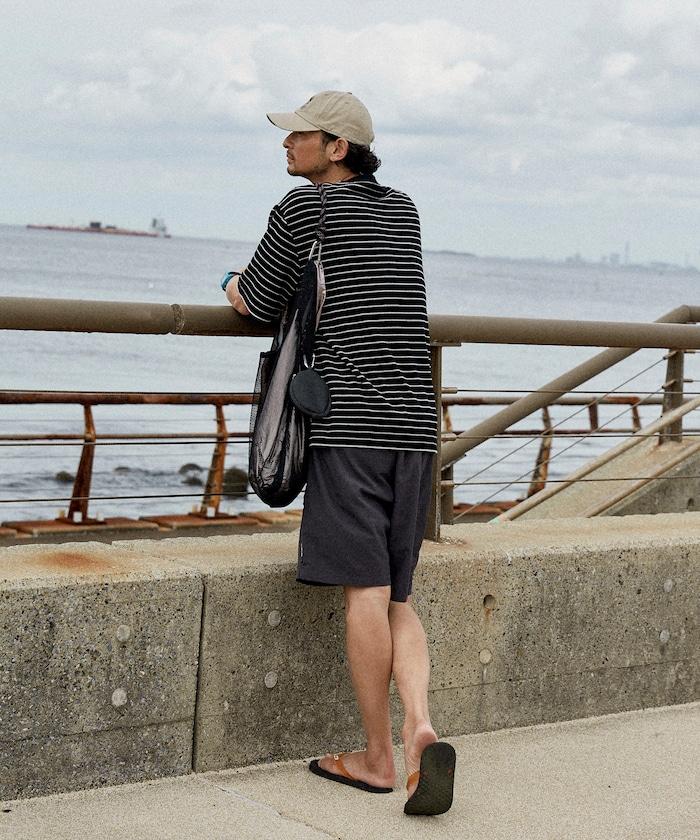 【海灘&節日】多色條紋毛巾 圓領 帶口袋T恤 短袖