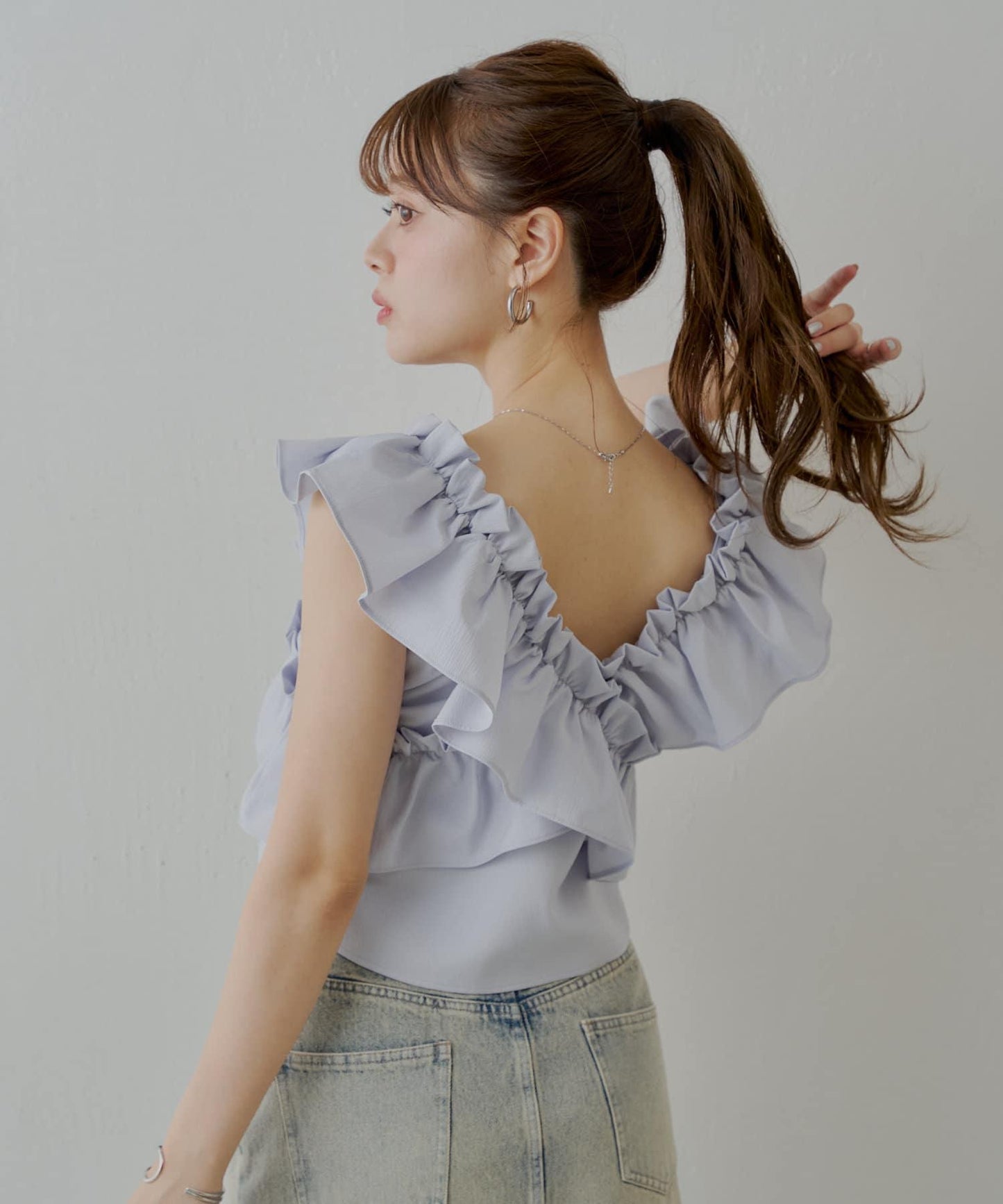 【限定】無袖交叉褶邊設計襯衫