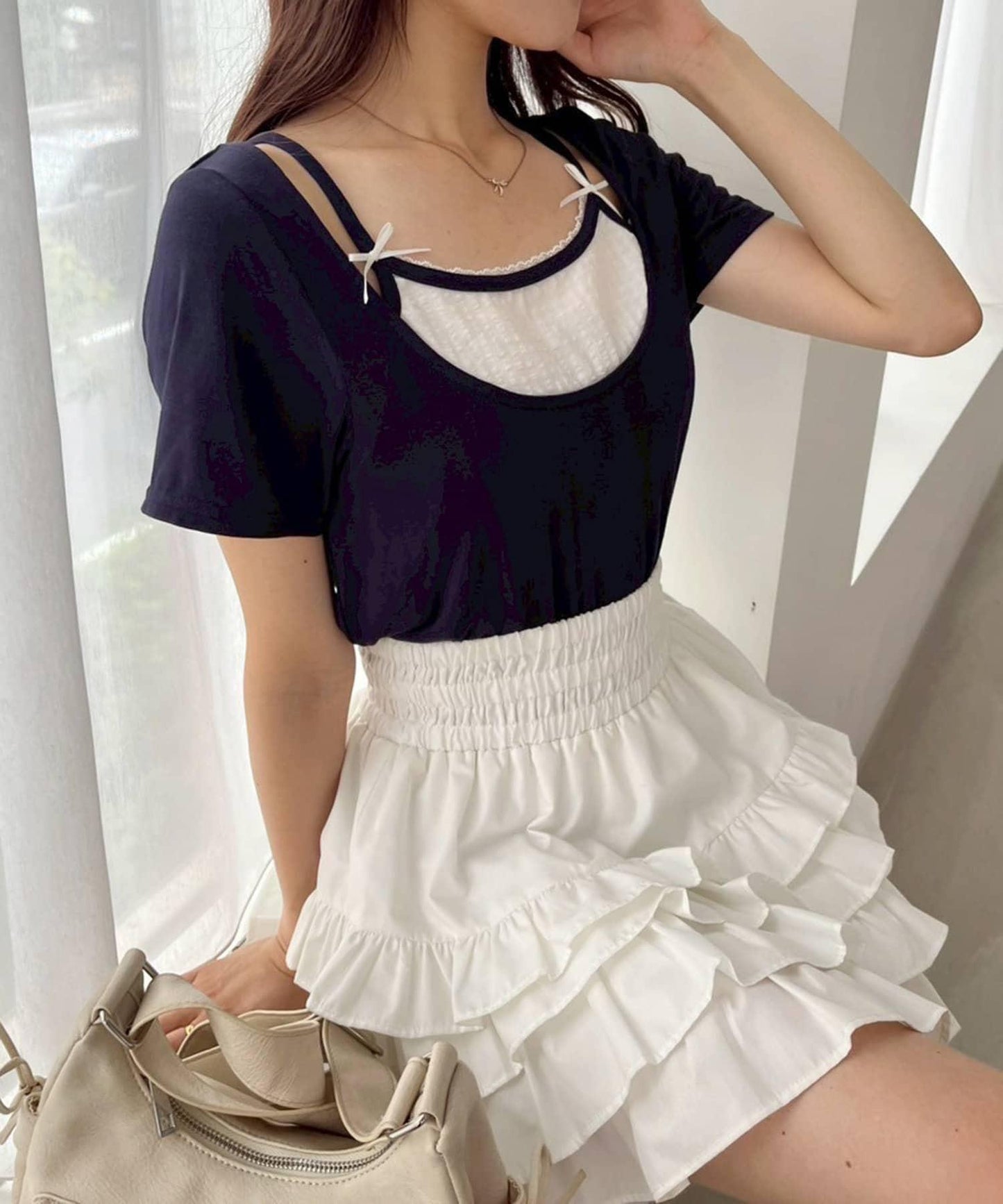 【一件接一件】層疊風帶蝴蝶結上衣